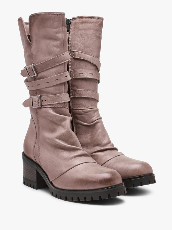 Moda In Pelle Brendie Taupe Leather Block Heel Calf Boots