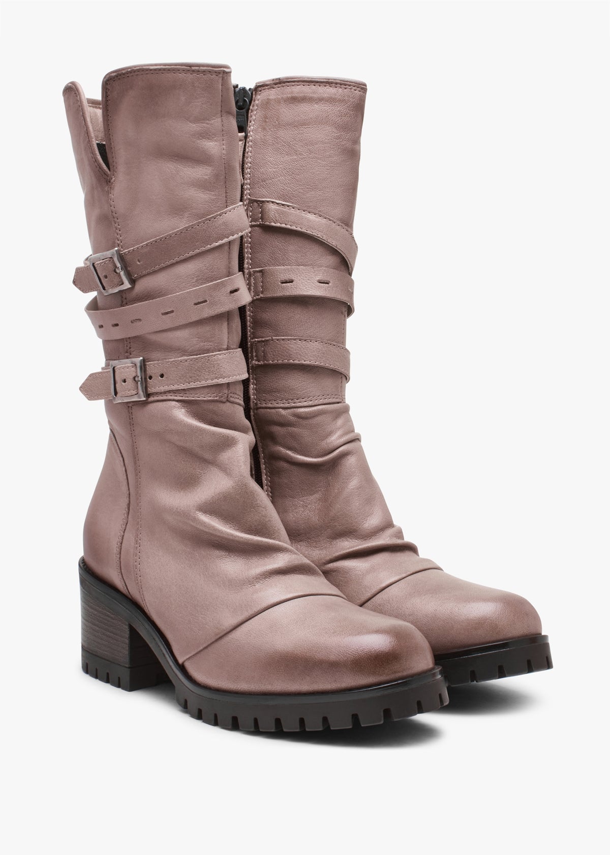 Moda In Pelle Brendie Taupe Leather Block Heel Calf Boots