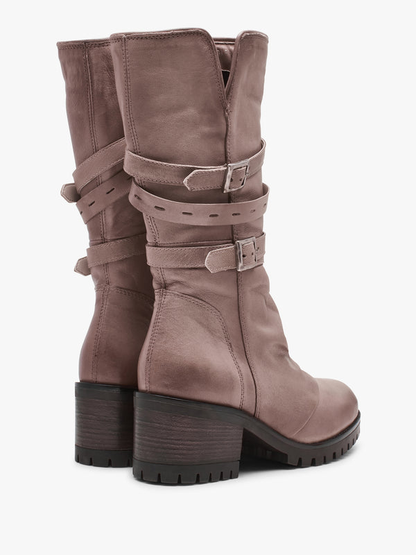 Moda In Pelle Brendie Taupe Leather Block Heel Calf Boots