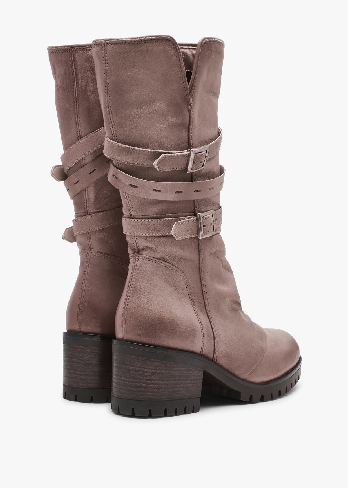 Moda In Pelle Brendie Taupe Leather Block Heel Calf Boots