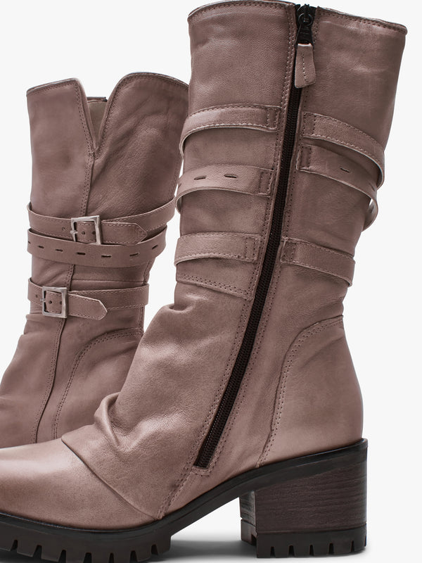 Moda In Pelle Brendie Taupe Leather Block Heel Calf Boots