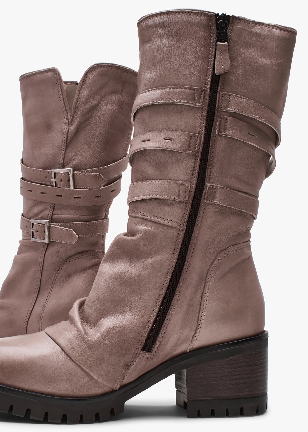 Moda In Pelle Brendie Taupe Leather Block Heel Calf Boots