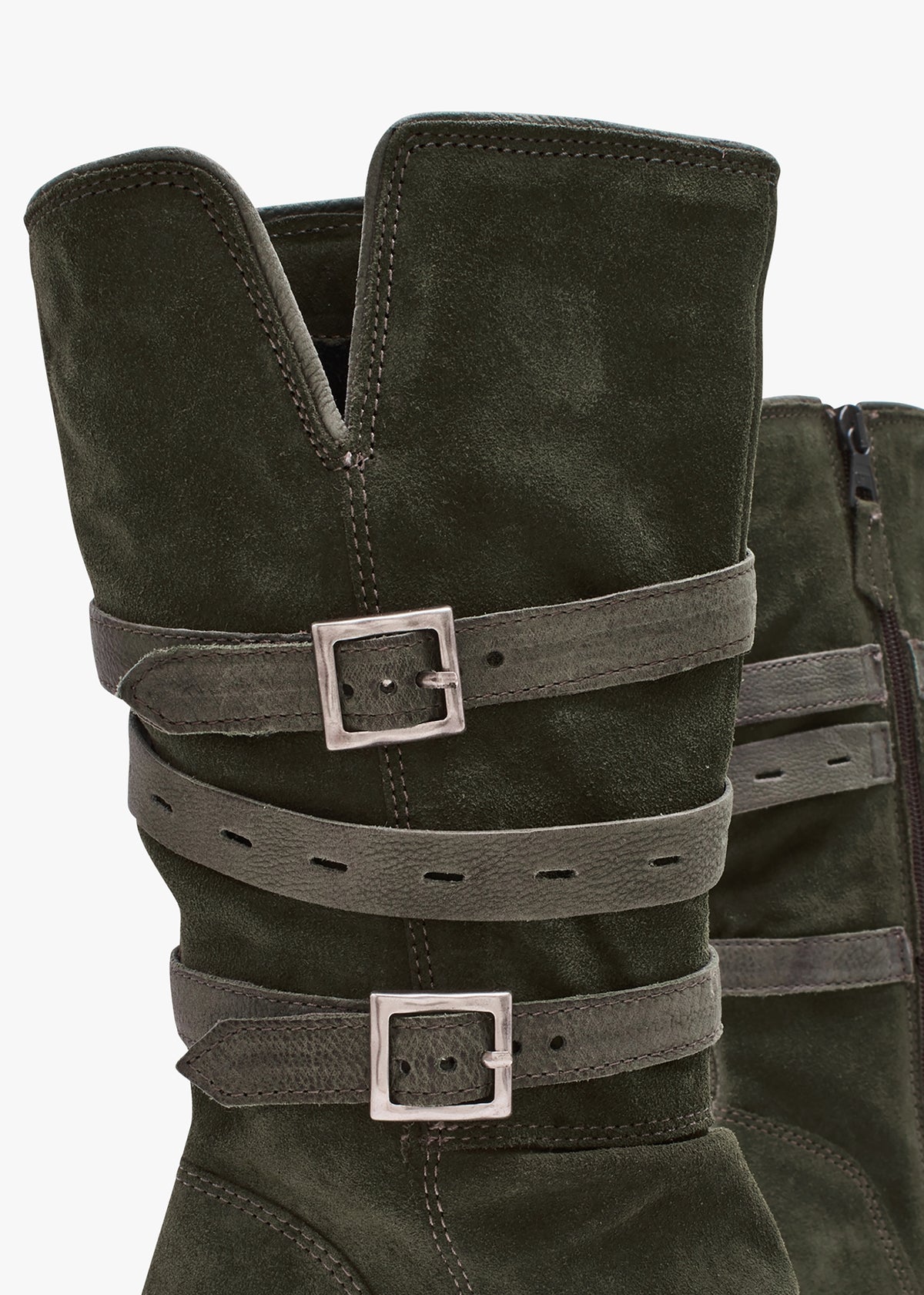 Brendie Khaki Suede Block Heel Calf Boots
