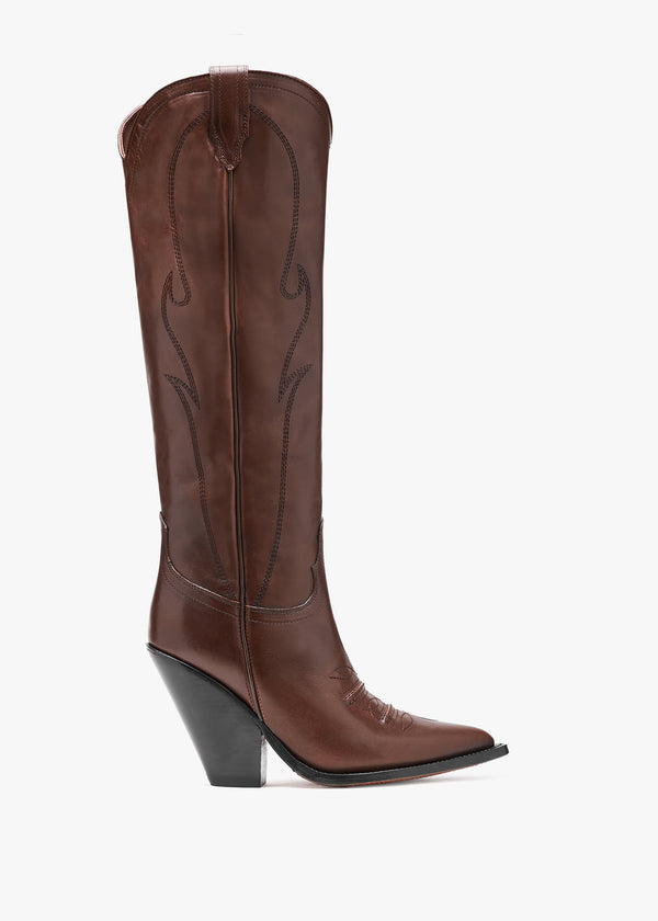 Rancho Maxi Flower Brown Leather Western Knee Boots