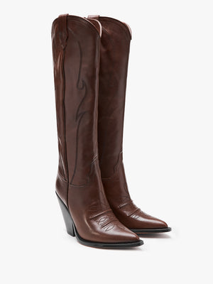 Rancho Maxi Flower Brown Leather Western Knee Boots
