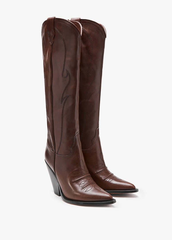 Rancho Maxi Flower Brown Leather Western Knee Boots
