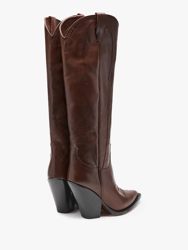 Rancho Maxi Flower Brown Leather Western Knee Boots
