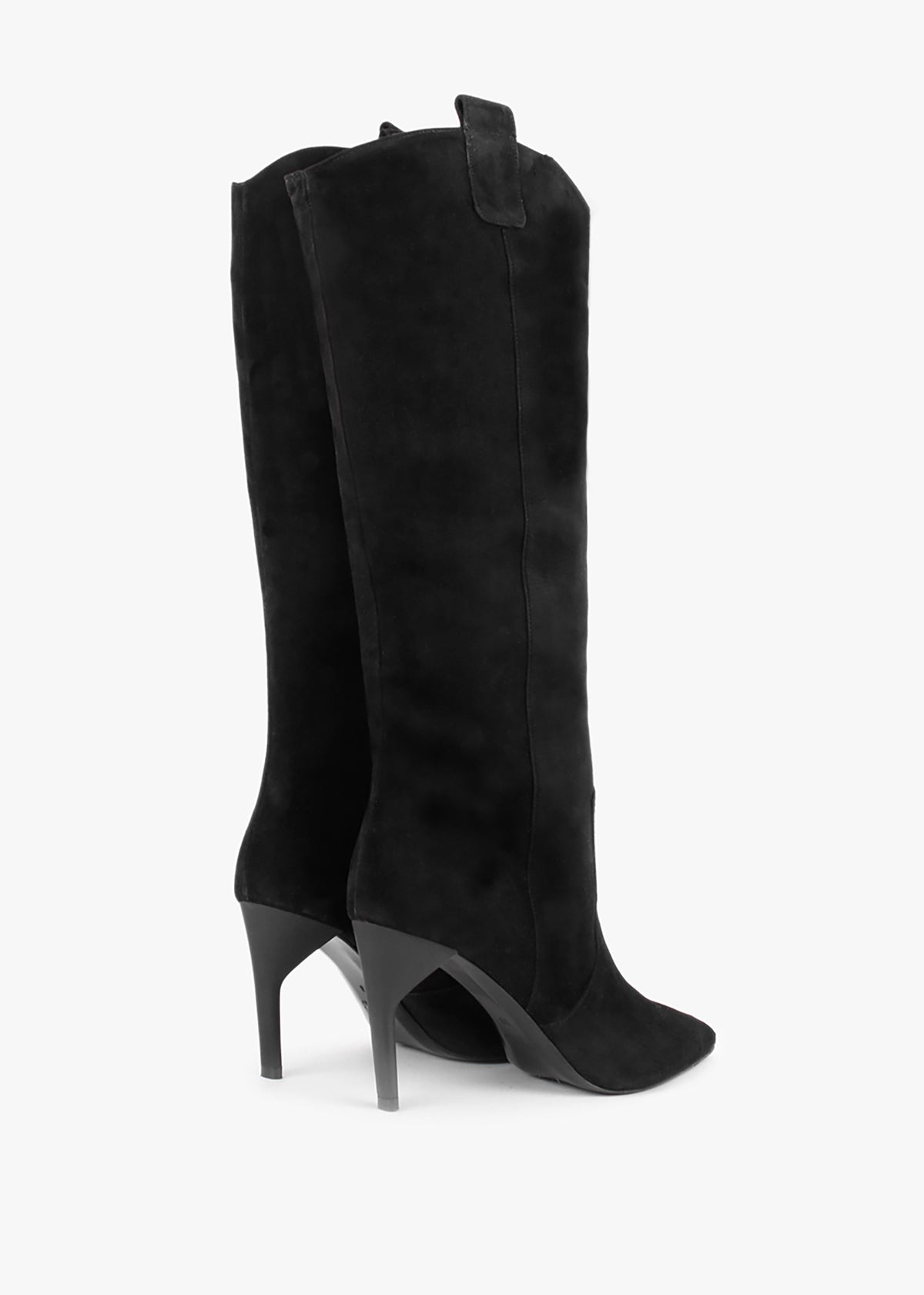 Feeha Black Suede Elegant Western Knee Boots