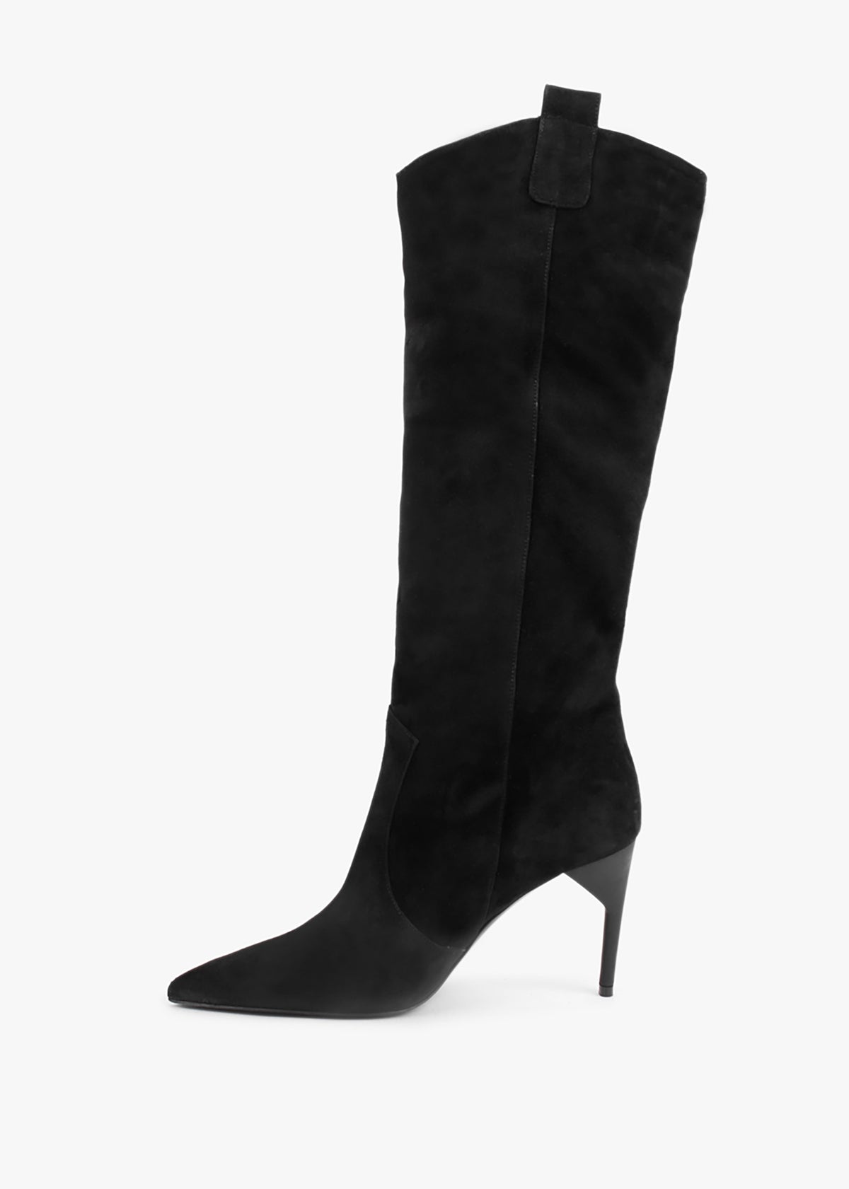 Feeha Black Suede Elegant Western Knee Boots