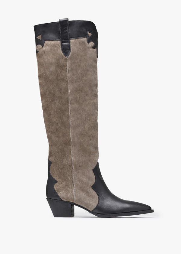 Bandana Taupe Suede & Leather Western Knee Boots