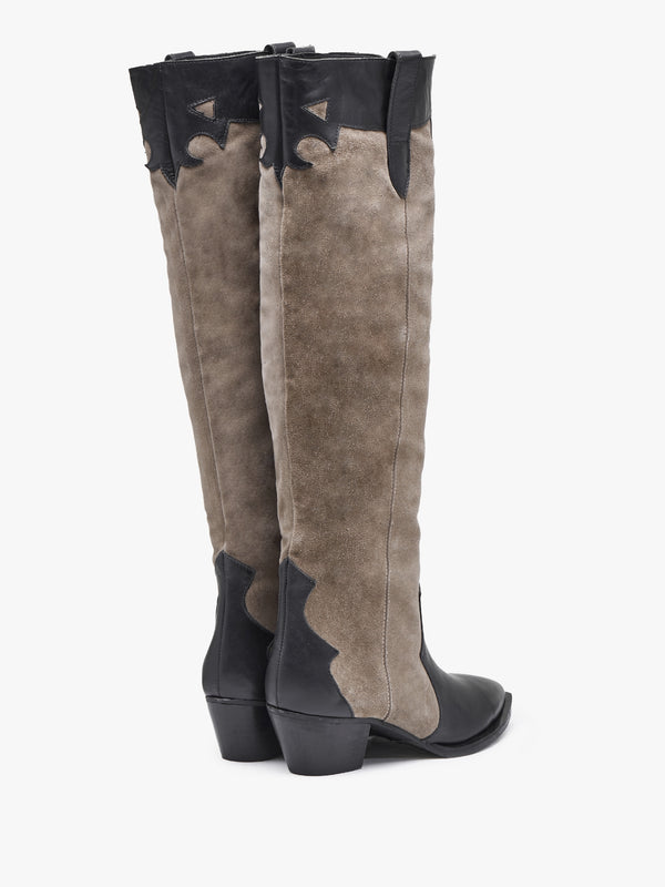 Bandana Taupe Suede & Leather Western Knee Boots
