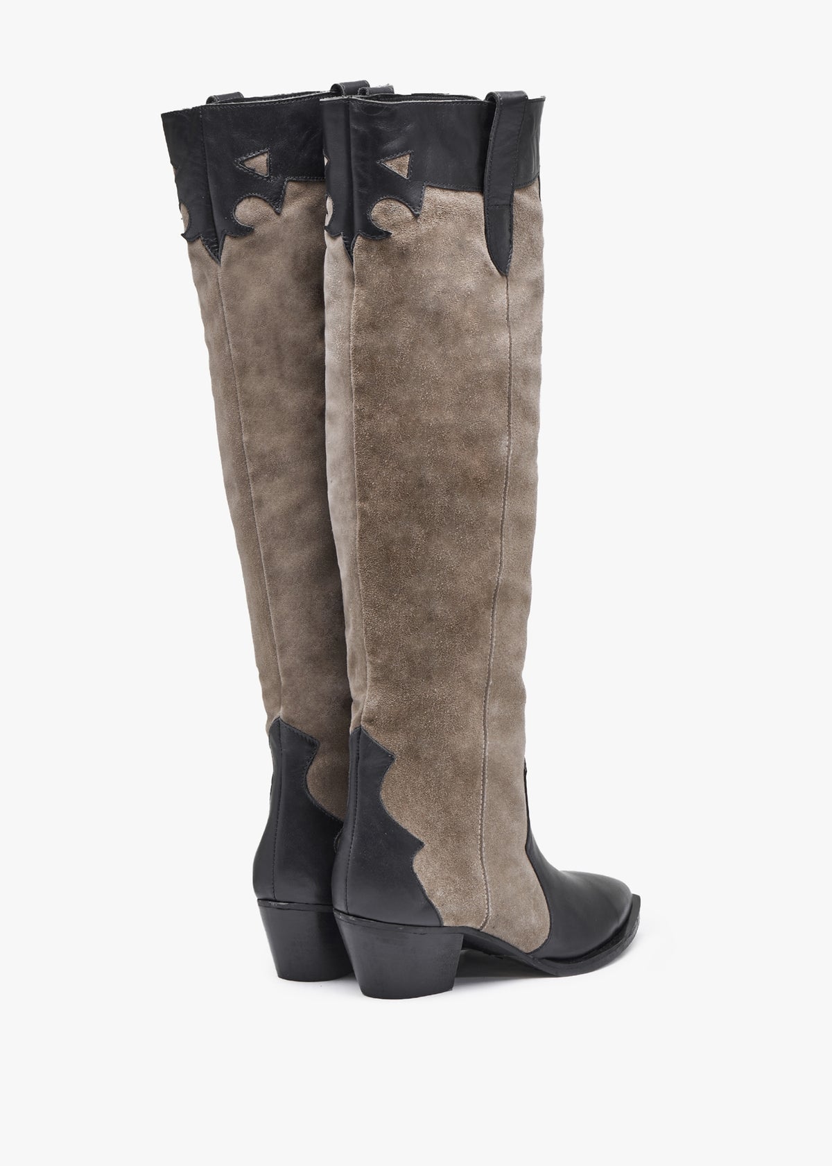 Bandana Taupe Suede & Leather Western Knee Boots
