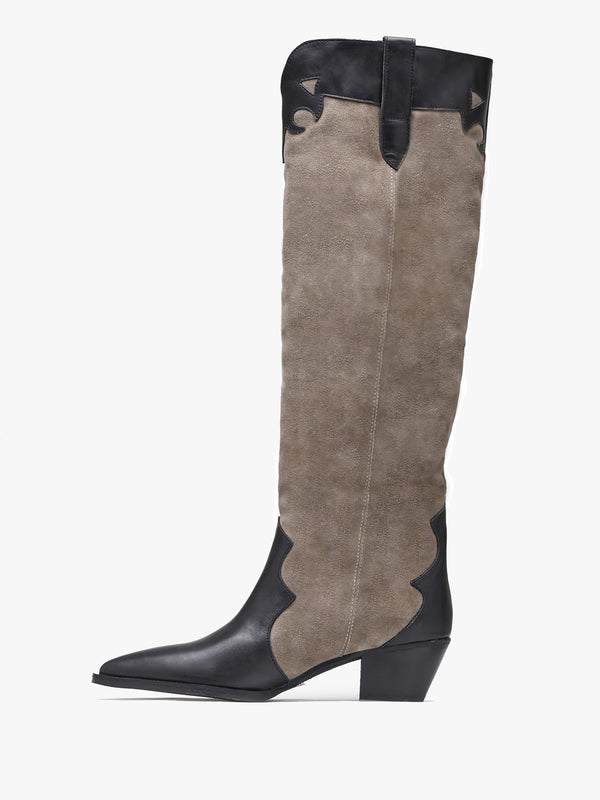 Bandana Taupe Suede & Leather Western Knee Boots