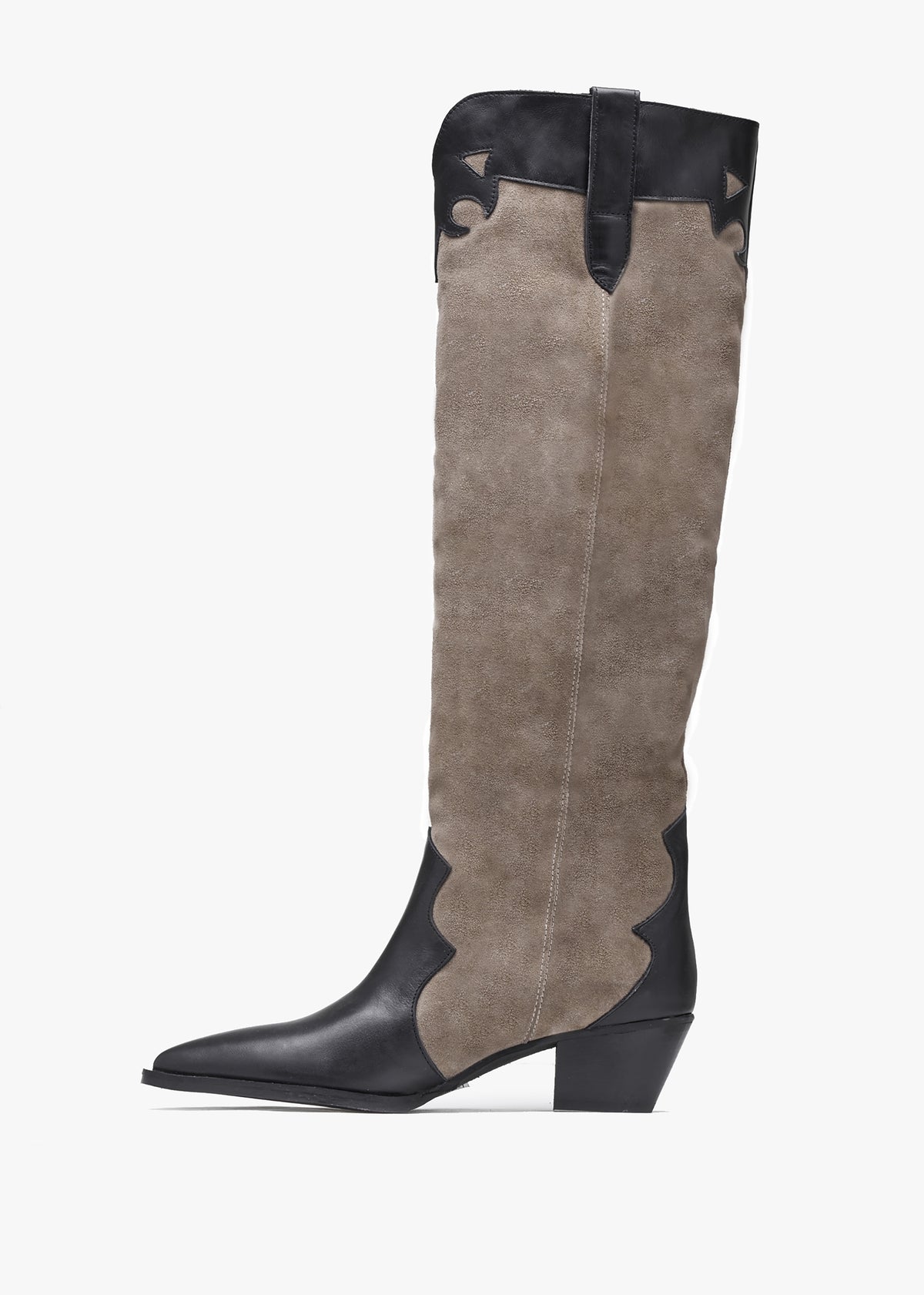 Bandana Taupe Suede & Leather Western Knee Boots