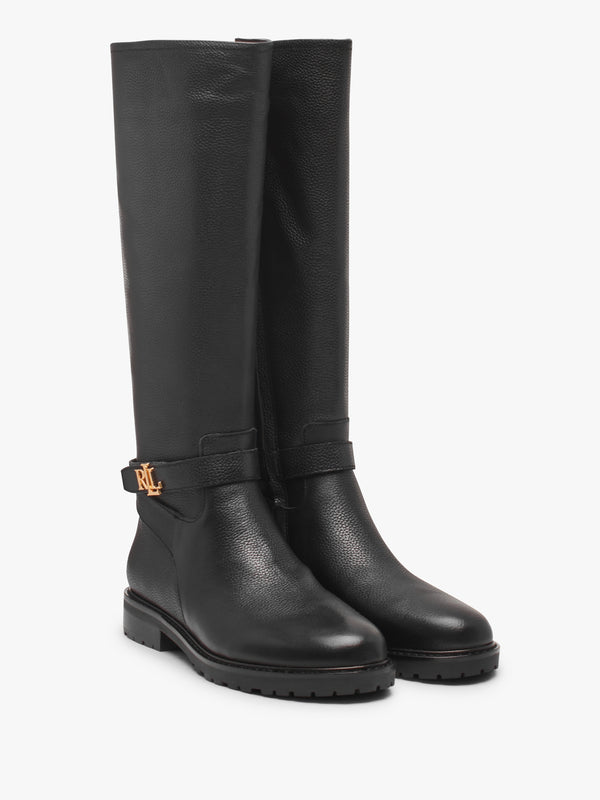 Hallee Black Leather Knee Boots