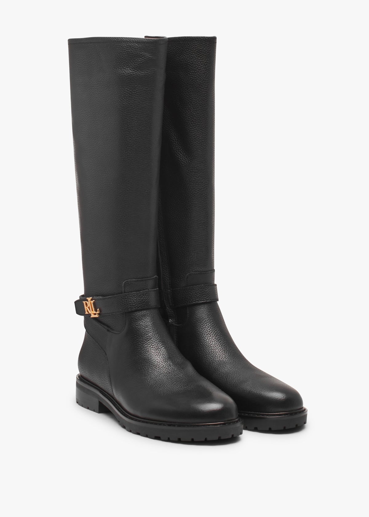 Hallee Black Leather Knee Boots