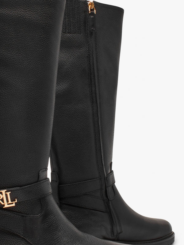 Hallee Black Leather Knee Boots