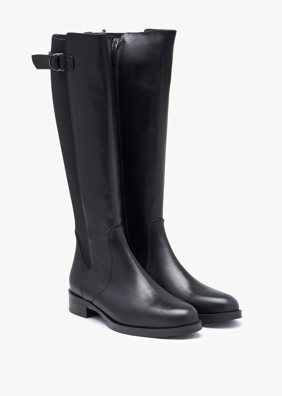 Gianna Black Leather Elastic Back Knee Boots