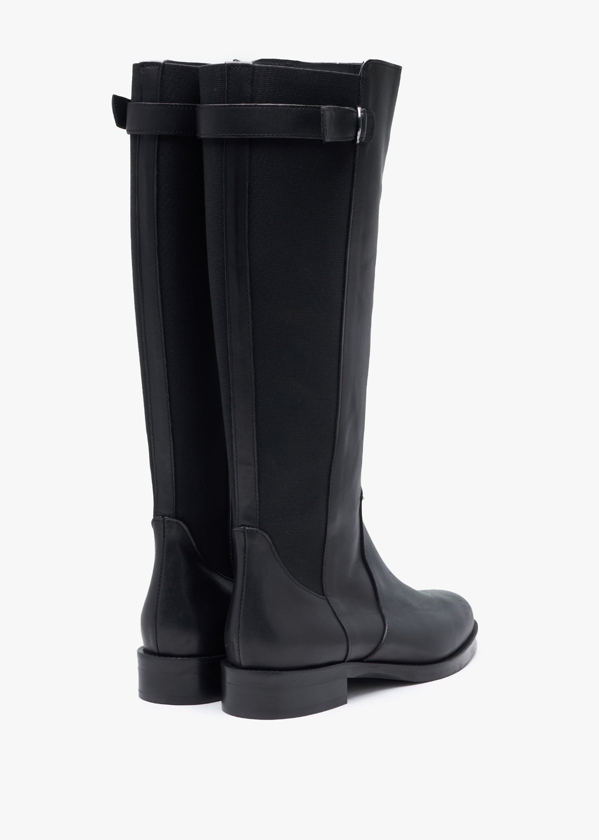 Gianna Black Leather Elastic Back Knee Boots