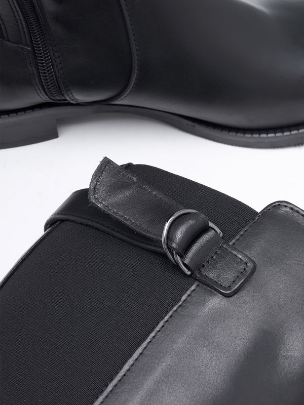 Gianna Black Leather Elastic Back Knee Boots