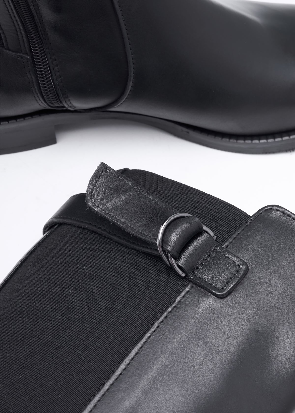 Gianna Black Leather Elastic Back Knee Boots