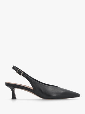 Siamma Black Leather Kitten Heel Sling Backs