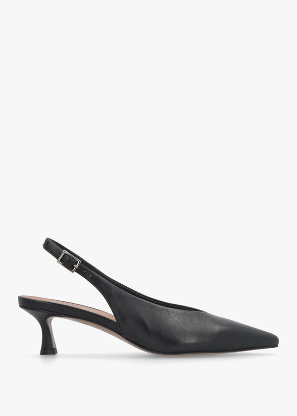 Siamma Black Leather Kitten Heel Sling Backs