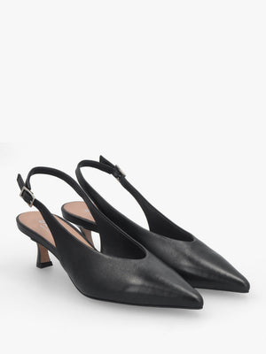 Siamma Black Leather Kitten Heel Sling Backs