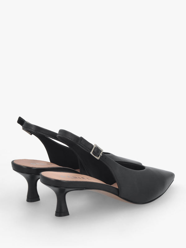 Siamma Black Leather Kitten Heel Sling Backs