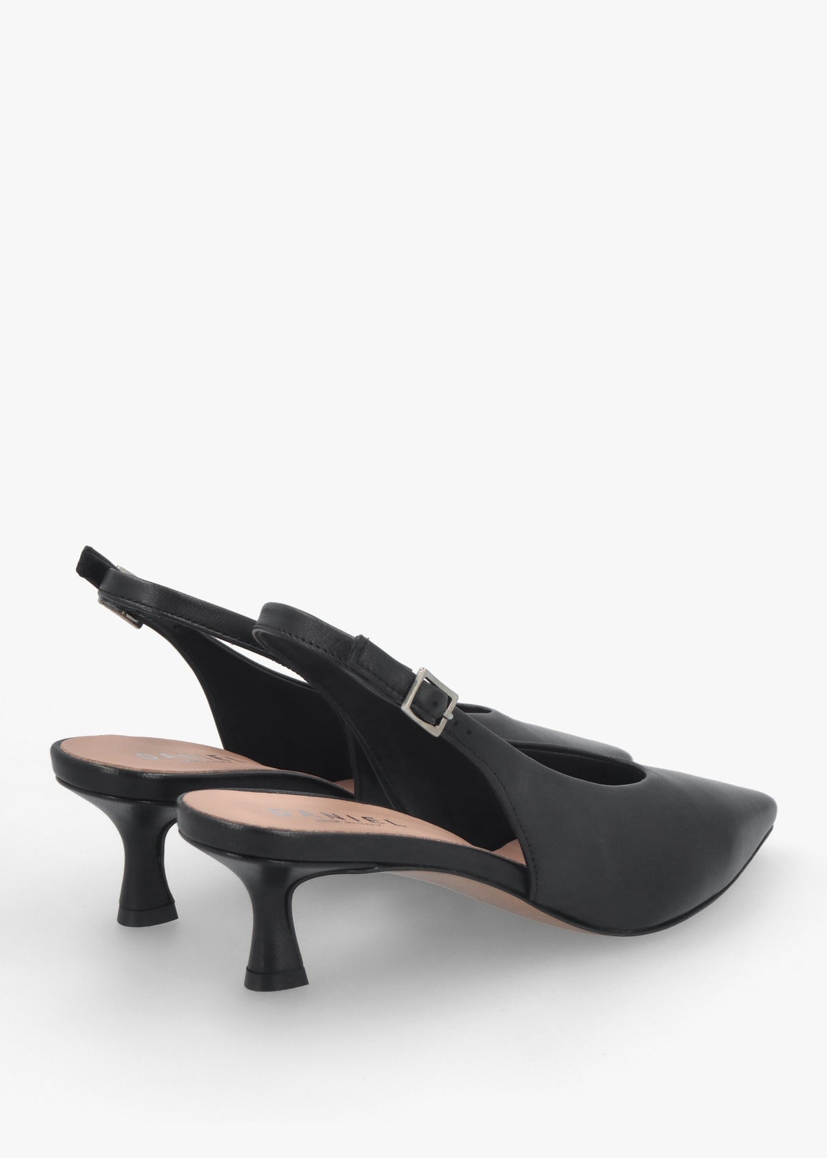 Siamma Black Leather Kitten Heel Sling Backs