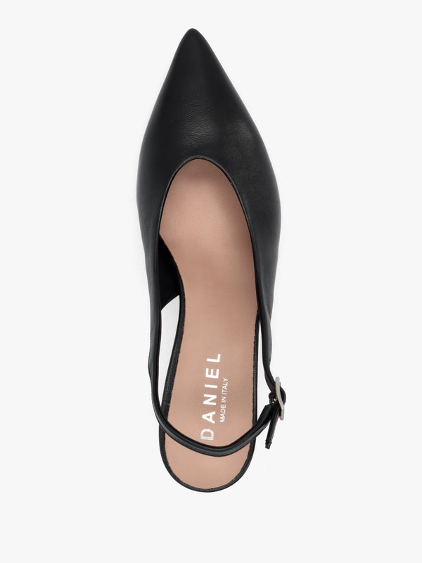 Siamma Black Leather Kitten Heel Sling Backs