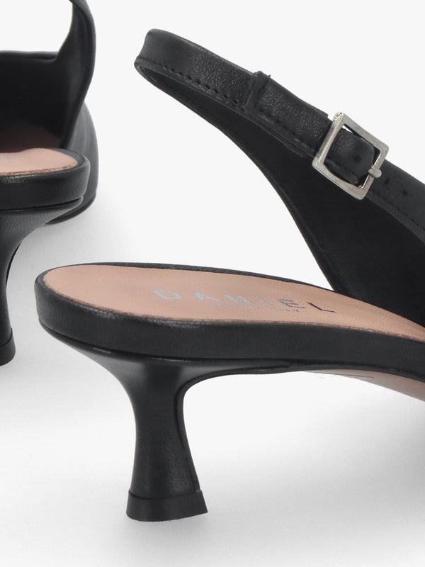 Siamma Black Leather Kitten Heel Sling Backs