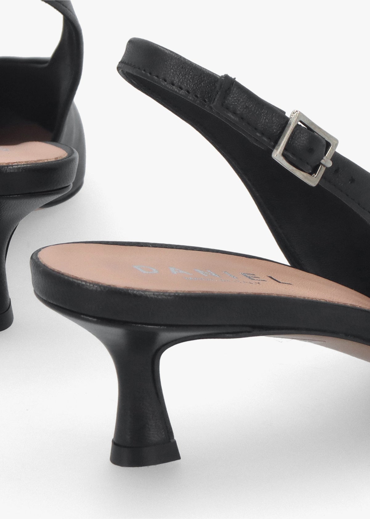 Siamma Black Leather Kitten Heel Sling Backs