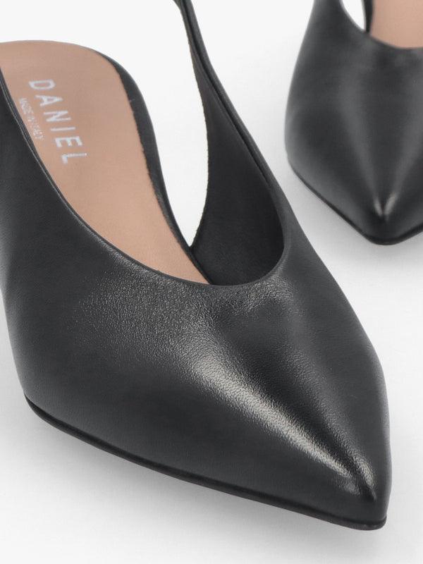 Siamma Black Leather Kitten Heel Sling Backs