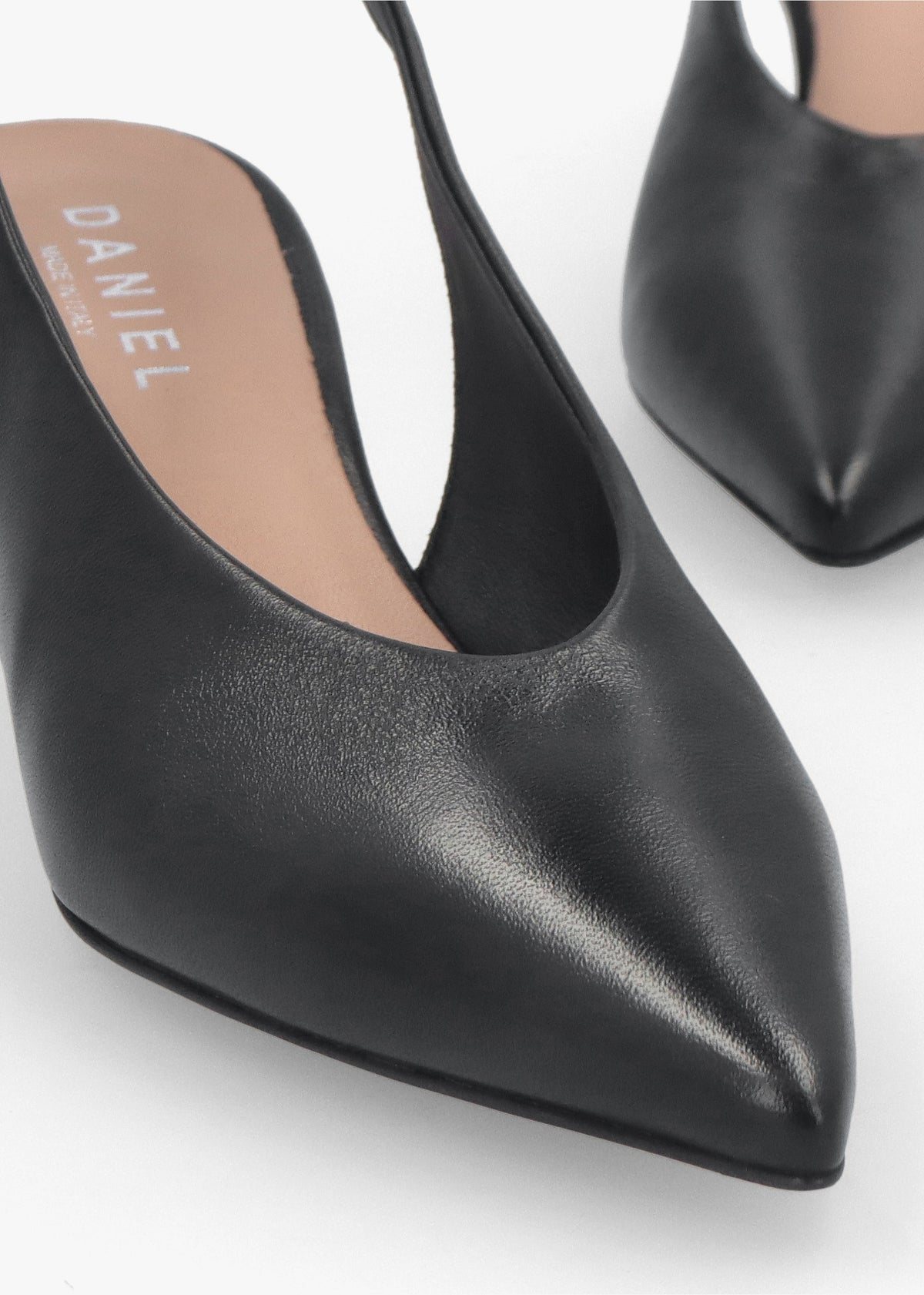 Siamma Black Leather Kitten Heel Sling Backs