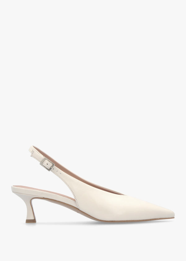 Siamma Cream Leather Kitten Heel Sling Backs