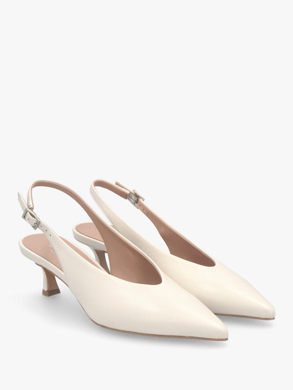 Siamma Cream Leather Kitten Heel Sling Backs