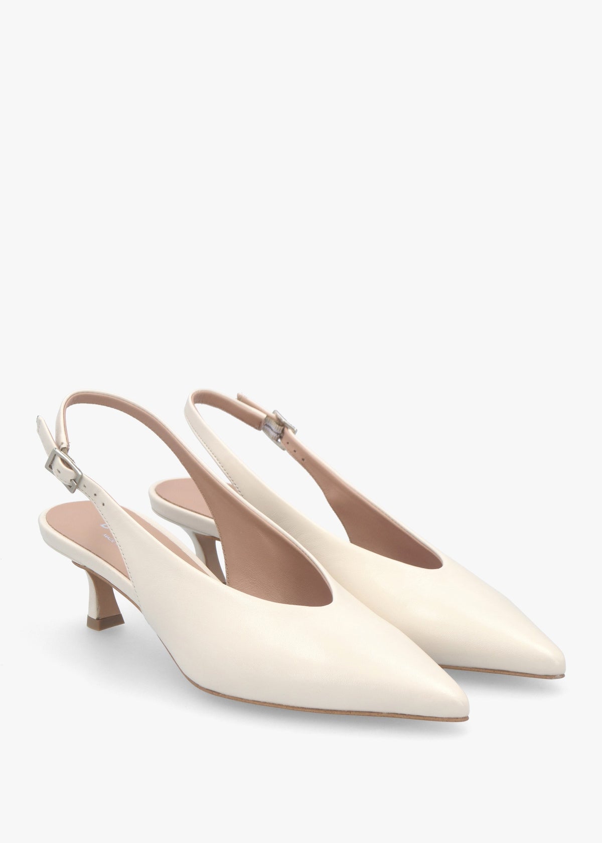 Siamma Cream Leather Kitten Heel Sling Backs