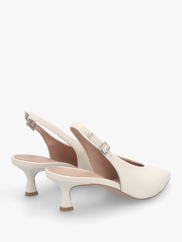 Siamma Cream Leather Kitten Heel Sling Backs