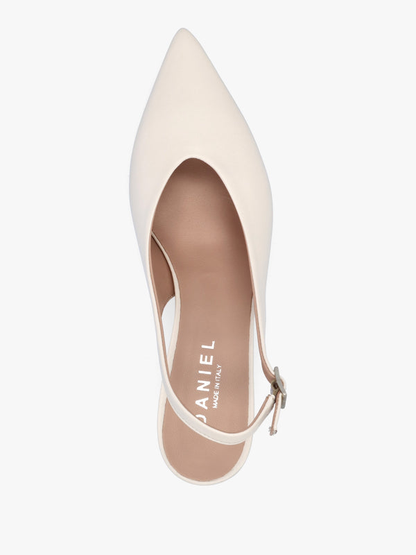 Siamma Cream Leather Kitten Heel Sling Backs