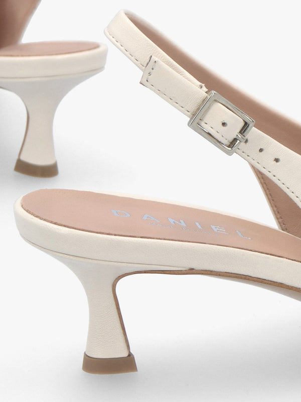 Siamma Cream Leather Kitten Heel Sling Backs