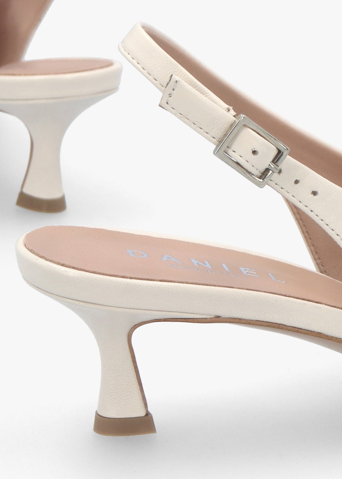 Siamma Cream Leather Kitten Heel Sling Backs