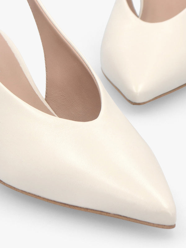 Siamma Cream Leather Kitten Heel Sling Backs