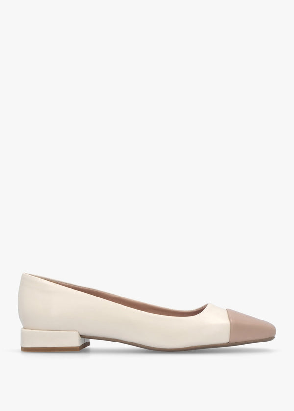 Saria Cream Leather Toe Cap Pumps