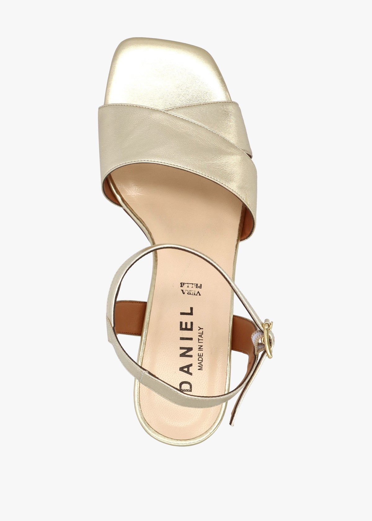 Lare Gold Leather Asymmetric Block Heel Sandals