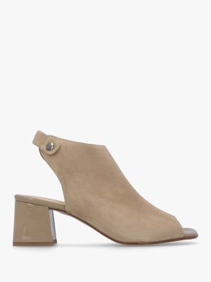 Larai Beige Suede Block Heel Peep Toe Sandals