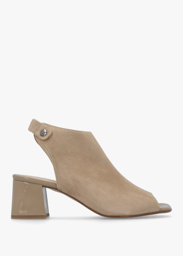 Larai Beige Suede Block Heel Peep Toe Sandals
