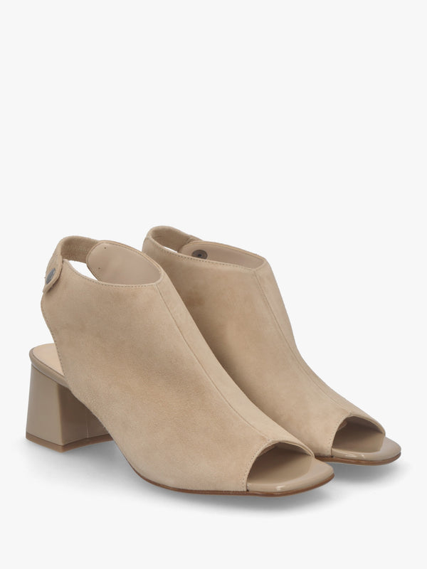 Larai Beige Suede Block Heel Peep Toe Sandals
