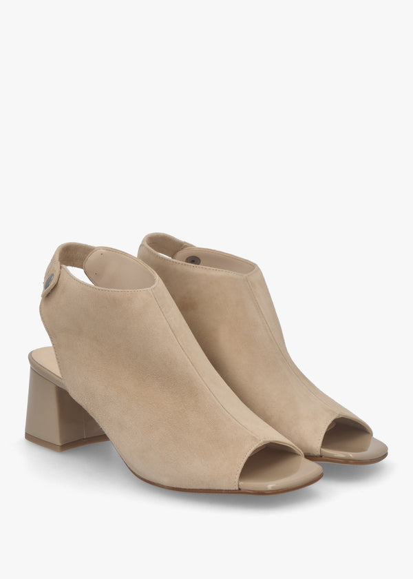 Larai Beige Suede Block Heel Peep Toe Sandals