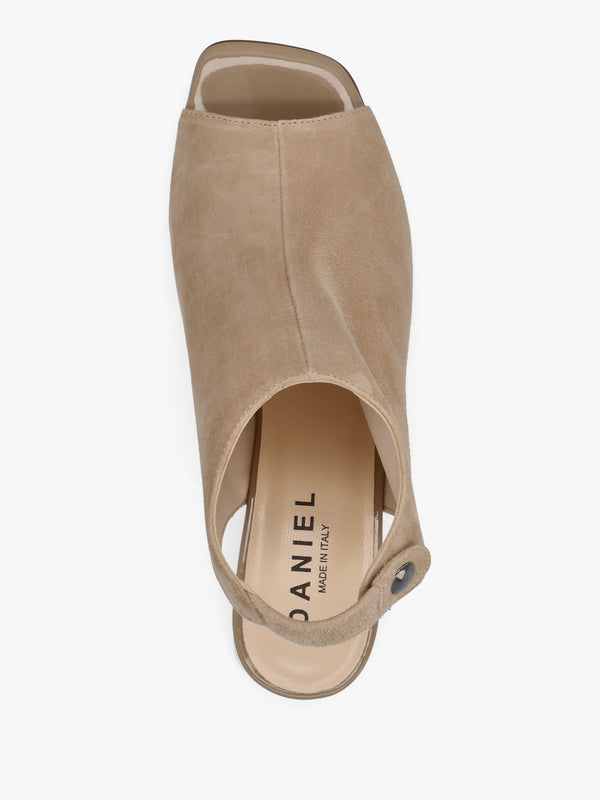 Larai Beige Suede Block Heel Peep Toe Sandals